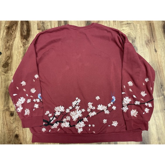 4X Disney Princess Mulan Embroidered Floral Crewneck Sweatshirt Red - Picture 2 of 9